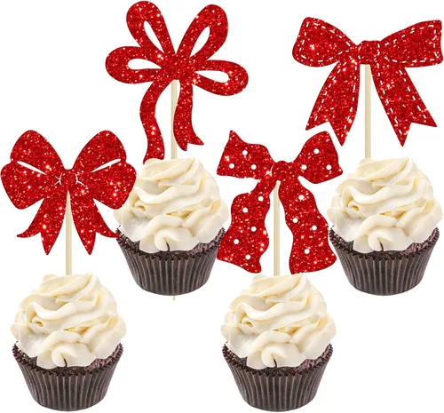 Miniatura 9 de Ephlyn 24 Piezas Adornos para Cupcakes con Lazo Rosa - Decoraciones de Cupcakes con Moño para Nupcial, Baby Shower, Fiesta Temática de Boda - Negro