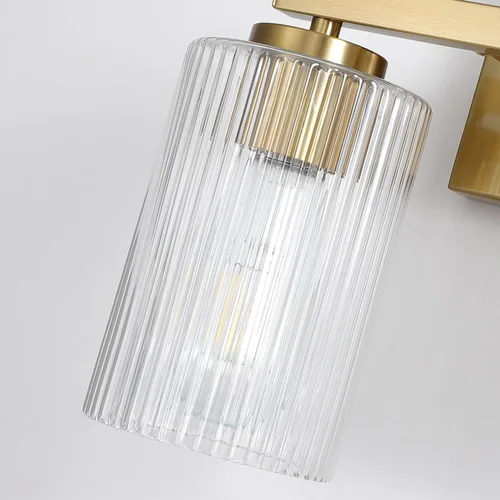 Miniatura 5 de 2 luces de tocador de baño de oro cepillado sobre el espejo, iluminación moderna con pantalla de vidrio texturizado, accesorios de iluminación