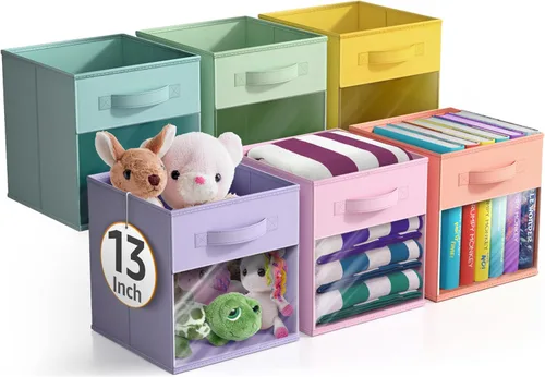 Miniatura 16 de Sorbus – Cubos de almacenamiento de tela de 11 pulgadas – Botes plegables resistentes con asa – 6 canastas plegables para organizar ropa, juguetes