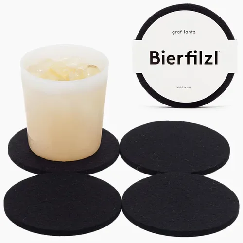 Miniatura 30 de Graf Lantz - Juego de 4 posavasos redondos de lana de merino Bierfilzl - Negro (círculos de 10 cm) - Absorbe el 30% del peso - Lana alemana