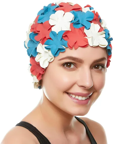 Miniatura 24 de BeeMo Gorro de Natación de Látex para Mujeres - Gorro de Natación de Goma - Suave Cómodo Elástico Elegante Diseño de Corte Bajo Protege el Cabello