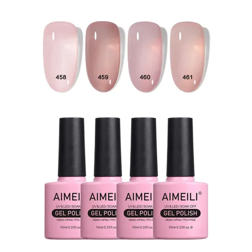 AIMEILI Esmalte de uñas de gel transparente de gelatina helada para remojar UV LED sin hema, esmalte de uñas para el hogar, kit de barniz de SET4-21