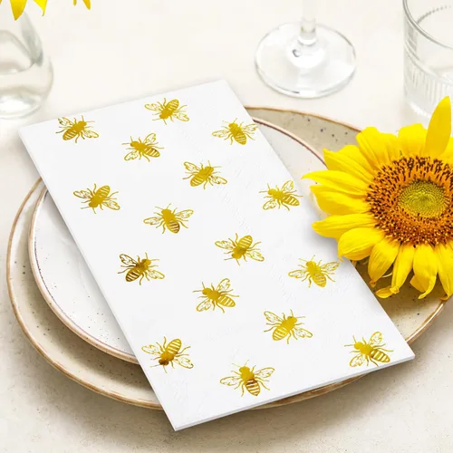 Miniatura 5 de Whaline 100 servilletas de papel desechables de abejorros de papel de abejorros de papel desechables de primavera y verano para cocina, baño, boda