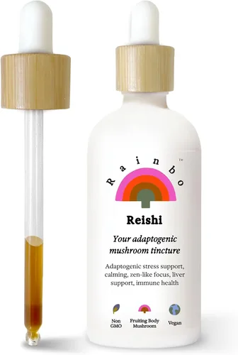 Rainbo - Tintura de hongos Reishi - Suplemento de hongo de doble extracto - Apoyo inmunológico, estado de ánimo, sueño, suplemento líquido de