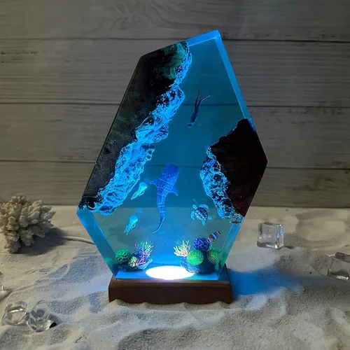 Miniatura 2 de Lámpara de Luz de Madera con Resina Epoxi Creativa del Océano, Lámpara de Océano Acuático Multicolor Hecha a Mano para Entusiastas del Buceo