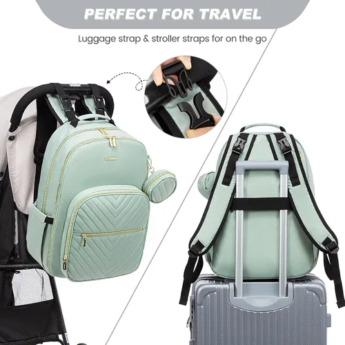 Miniatura 5 de LOVEVOOK - Mochila para pañales, bolso acolchado para bebé con cambiador y porta chupón, mochila impermeable de viaje para pañales para niños