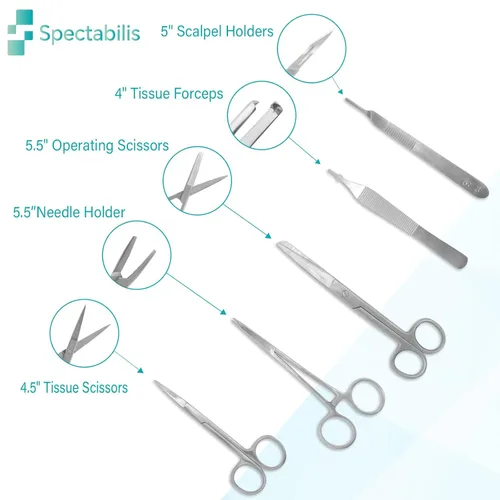 Miniatura 7 de Kit de práctica de sutura Spectabilis para estudiantes de medicina, almohadilla grande de silicona con 14 heridas precortadas, suministros