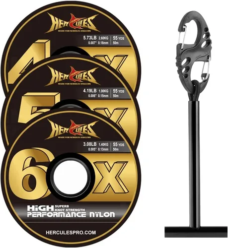 Miniatura 25 de HERCULES Tippet de pesca con mosca, paquete de 3 con soporte para volquetas, 55 yardas