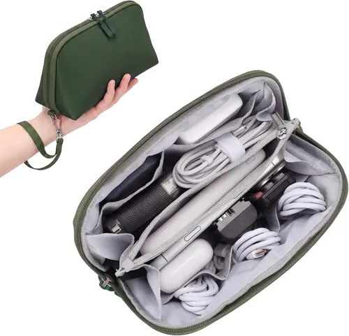 Miniatura 24 de FYY Organizador de cables de viaje, 8 compartimentos, bolsa tecnológica ligera resistente al agua con correa para la muñeca, funda portátil