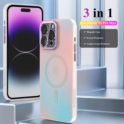 Miniatura 2 de YMHML Magsafe - Funda 3 en 1 para iPhone 14 Pro Max con protector de pantalla y protector de lente de cámara de vidrio templado, bonita funda