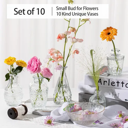 Miniatura 3 de Jarrones pequeños vintage para flores, juego de 10, jarrones mini de botones para flores, jarrones pequeños transparentes a granel para centros