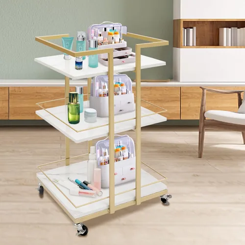 Miniatura 3 de Carrito rodante de 3 niveles con rueda, carrito organizador de baño, carrito dorado para servir, carrito multifunción para cocina, sala de estar
