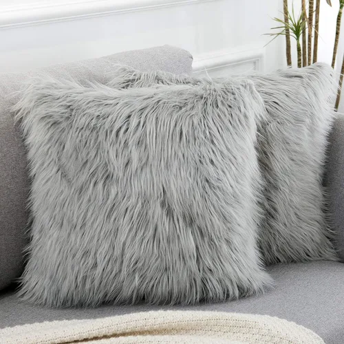 Miniatura 9 de Juego de 2 fundas de almohada mullidas decorativas - Nueva serie de lujo estilo merino - Fundas de almohada de piel sintética - Fundas de cojín