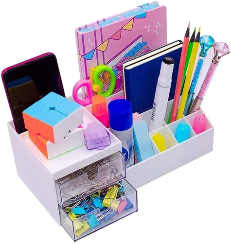 Miniatura 5 de Granvela Organizador de escritorio multifuncional Caja de almacenamiento de mesita de noche con cajones para el hogar, la oficina y la escuela