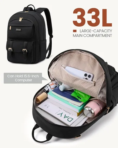Miniatura 3 de LOVEVOOK Mochila para laptop para mujeres, mochila tote convertible para laptop, mochila ligera de viaje y trabajo para computadora, Negro, 15,6