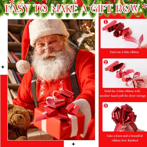 Miniatura 5 de Poen 30 Lazos de Tirar de Navidad para Envolver Regalos de 5 Pulgadas Lazos de Tirar Grandes de Cinta para Bolsa de Regalo de Vacaciones Caja Cesta