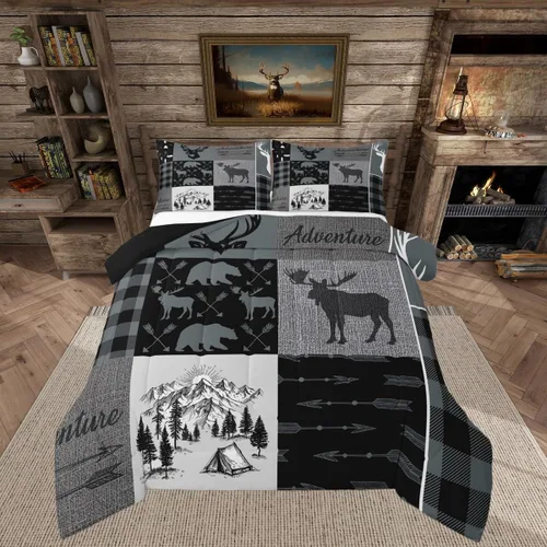 Miniatura 48 de Inserto de edredón retro de cabaña para niños, juego de edredón de retazos a cuadros para niños, adolescentes y adultos, juego de ropa de cama