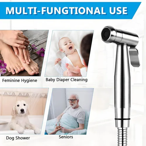 Miniatura 3 de Pulverizador de bidé de mano para inodoro, juego de rociador de bidé de baño de acero inoxidable de alta calidad con manguera antifugas y 2