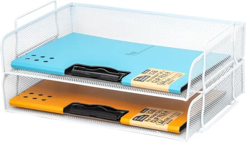 Miniatura 7 de EASEPRES Paquete de 2 bandejas apilables de papel de escritorio, de malla metálica, organizador de documentos de cartas para oficina, escuela