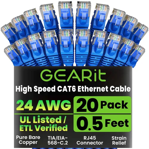 Miniatura 37 de Paquete de Cable Ethernet Cat 6 GEARit - Pack de 10 cables de conexión Ethernet Cat6 de 15 pies Cable de conexión de red RJ45, conectores dorados