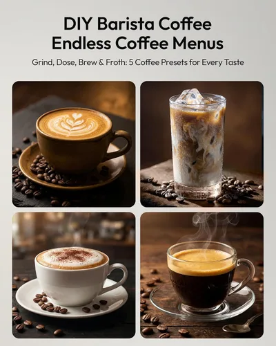 Miniatura 4 de EUHOMY Máquina de café espresso totalmente automática, cafetera de 20 barras con molinillo y espumador de leche integrado, máquina de café
