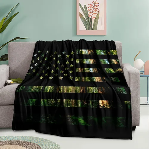 Bedorm Manta de franela de forro polar con diseño de bandera estadounidense, diseño de bandera de Estados Unidos, diseño de camuflaje de bosque, 60