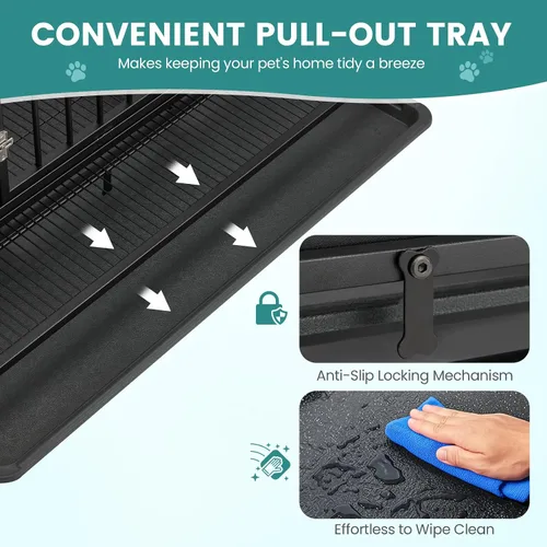Miniatura 5 de Erinnyees Jaula para perros resistente de 42 pulgadas, perrera plegable para perros medianos y pequeños, jaula de metal con ruedas con bloqueo