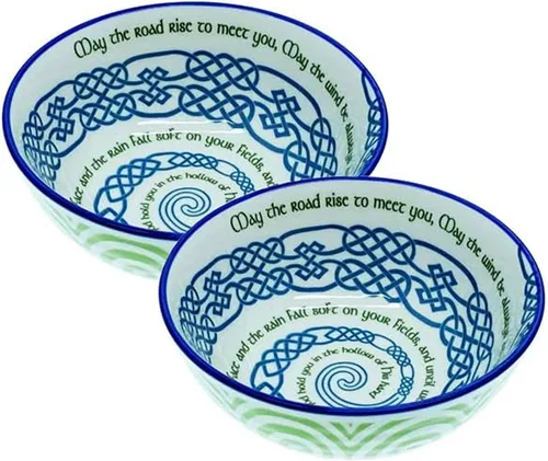 Miniatura 4 de Royal Tara Juego de 2 cuencos de cerámica irlandesa para bendición celta, utensilios de cocina para servir sopas, guisos, ensaladas, porcelana