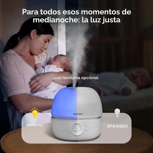 Miniatura 5 de BOXING Humidificadores de llenado superior de 3L para recámara de bebé, humidificador de aire silencioso de 20dB para habitación grande y plantas