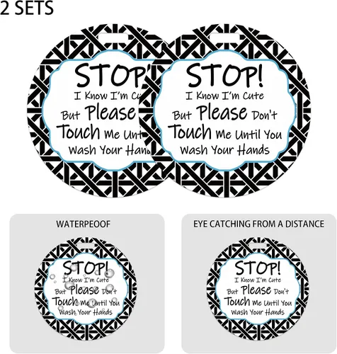 Miniatura 2 de PLIGREAT 2 carteles colgantes con texto en inglés "Stop Touching Baby Please Dont Touch Me", placas para recién nacido, niña, niño, prematuro