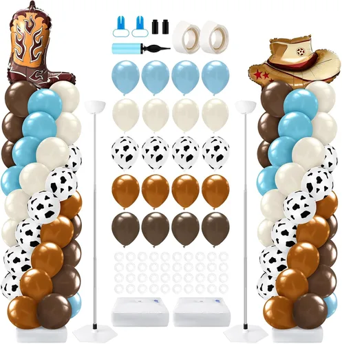 Miniatura 34 de Kasyat Juego de 2 soportes de columna de globos para fiesta de arañas con 2 arañas y 100 globos de látex rojos, azules y negros, soportes de arco