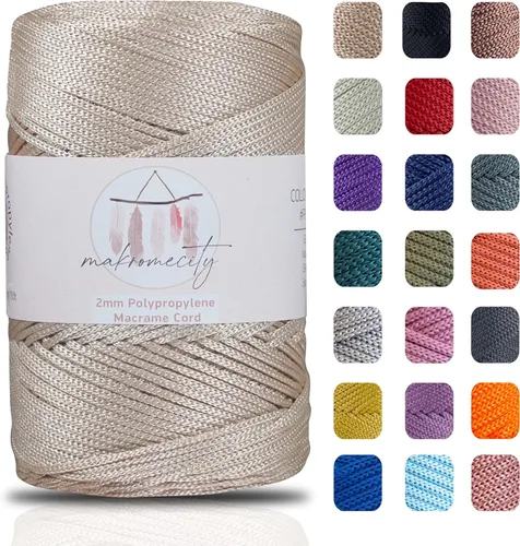 Makromecity, Cordón de macramé de poliéster de 2 mm x 250 yardas (750 pies) 2 mm de polipropileno Cordón de macramé color café para crochet, bolsas