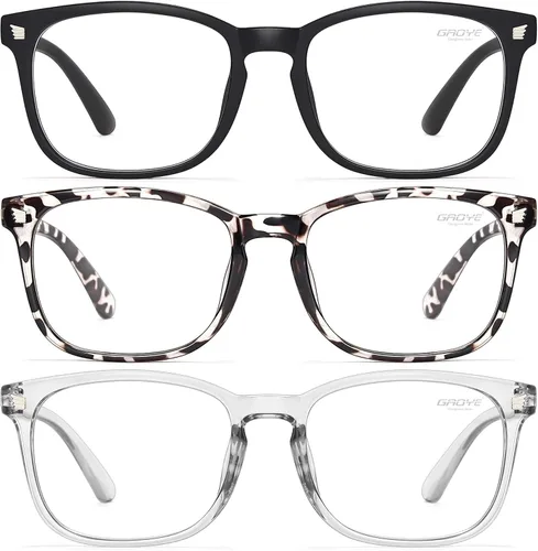 Miniatura 12 de Gaoye - Paquete de 3 anteojos de bloqueo de luz azul, falsos, cuadrados, de moda, anti rayos UV, para computadora, juegos, para mujeres/hombres