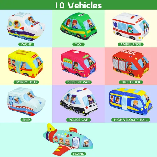 Miniatura 3 de Dr.Rapeti Juego de autos de juguete suave para bebés, niños pequeños, 1 tapete de juego de gran tamaño, 10 autos de juguete suave, 47 x 30 pulgadas