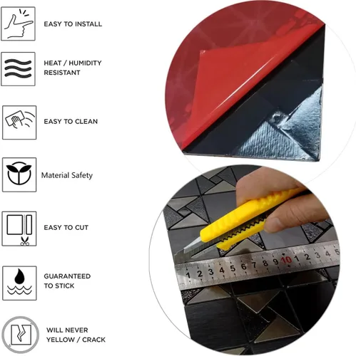 Miniatura 3 de Azulejo autoadhesivo contra salpicaduras de 10 hojas para cocina, azulejos autoadhesivos, pegar en tocadores de baño, chimenea, mesa de lavandería