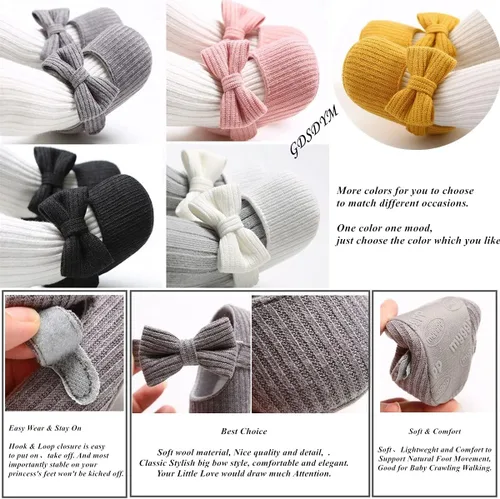 Miniatura 4 de Zapatos planos Mary Jane para bebés y niñas, con lazo, floral, princesa, vestido de boda, zapatos suaves para recién nacidos, cuna para primeros