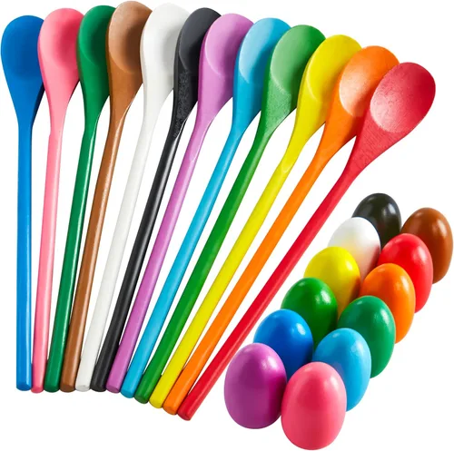 JOYIN Juego de 24 piezas de huevos de Pascua y cuchara, juego de relevo de huevos de Pascua y cuchara, para 12 jugadores, juego de relevo de huevos