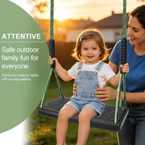 Miniatura 3 de Asiento de columpio resistente, juego de columpio antideslizante para árbol con cuerda ajustable, juego de columpios para patio de recreo