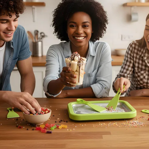 Miniatura 5 de At-Home - Kit de helados enrollados, placa de congelación instantánea de acero inoxidable 2026 con 2 raspadores, bandeja de helado casera, yogur