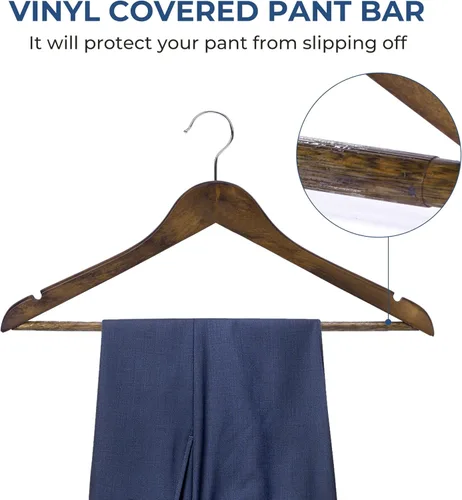 Miniatura 5 de JS Hanger Perchas de madera para abrigos, paquete de 20 perchas de madera de alta calidad para trajes con barra antideslizante para pantalones
