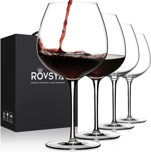 Juego de 4 copas de vino tinto, grandes copas de cristal Burgundy sopladas a mano - ultra delgadas, ligeras para cata de vinos, 23.5 onzas, regalos