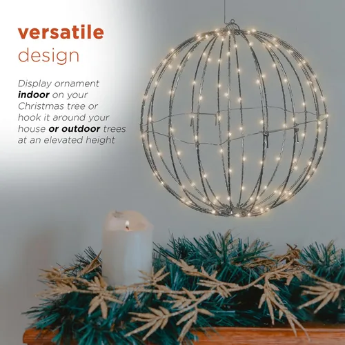 Miniatura 4 de Alpine Corporation Adorno colgante de metal plegable para interiores y exteriores de 16 pulgadas de alto, con luces LED blancas cálidas, decoración