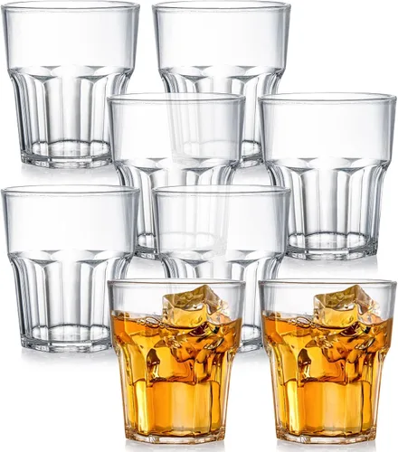 Miniatura 7 de Tebery Paquete de 8 vasos de plástico transparente, 8 onzas sin BPA, reutilizable, para agua potable, pequeño, apilable, irrompible