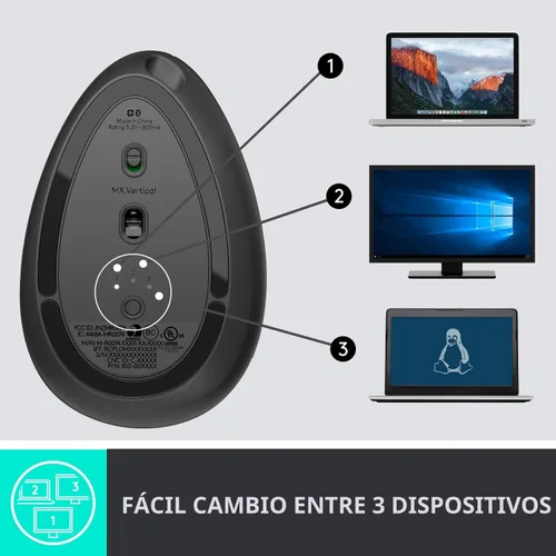 Miniatura 8 de Logitech MX - mouse inalámbrico vertical – diseño ergonómico avanzado que reduce la tensión muscular, controla y mueve contenido entre 3