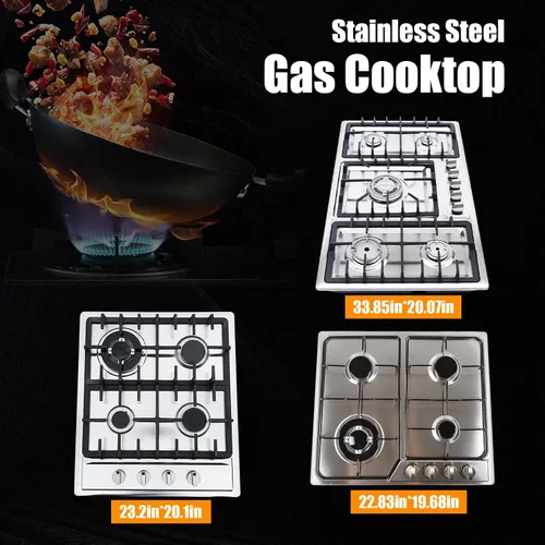 Miniatura 3 de Placa de cocina de gas de acero inoxidable integrada, estufa de gas propano con protección de termopar para apartamentos interiores