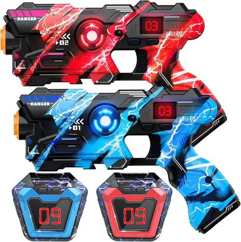 Juego de 2 pistolas láser con pantalla LED digital, chalecos láser Inoor para exteriores, para niños de 8, 9, 10, 11 y 12 años en adelante, para