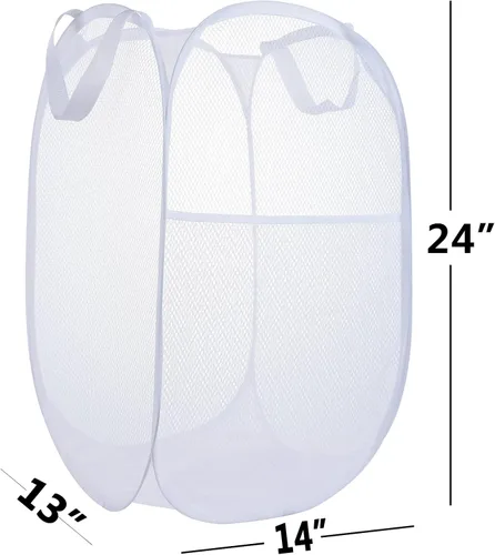 Miniatura 6 de Paquete de 2 cestas de lavandería, cesta de lavandería plegable de malla emergente con mango duradero, fácil de abrir y plegar para dormitorio