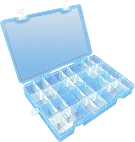 DUOFIRE Organizador de plástico, caja de almacenamiento, divisor ajustable, compartimento de rejilla extraíble, caja de ranura transparente grande