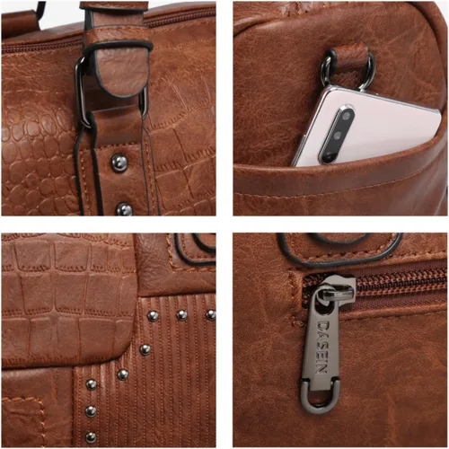 Miniatura 5 de Dasein Bolsas de barril de cuero vegano suave para mujer, bolso de mano grande con asa superior para trabajo, bolso de hombro