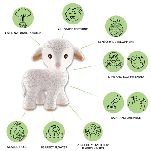 Miniatura 2 de CaaOcho Mia The Lamb - Mordedor de goma natural pura para bebés, juguete para bebés sin BPA, juguetes de dentición totalmente naturales para bebés